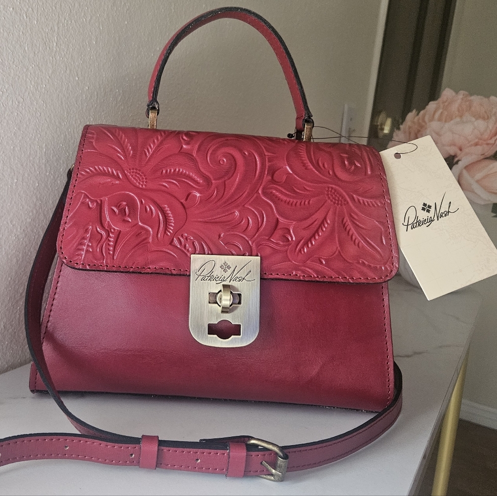 Patricia Nash Chauny Rosewood Tooled Genuine Leather Crossbody Satchel Bag - NWT